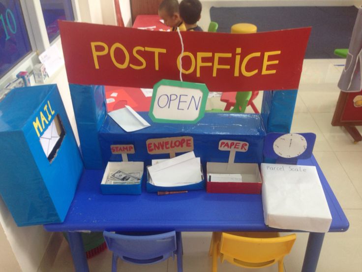 a blue table with a sign that says post office