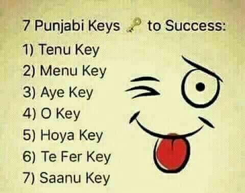 a cartoon face with the words 7 punjabi keys to success