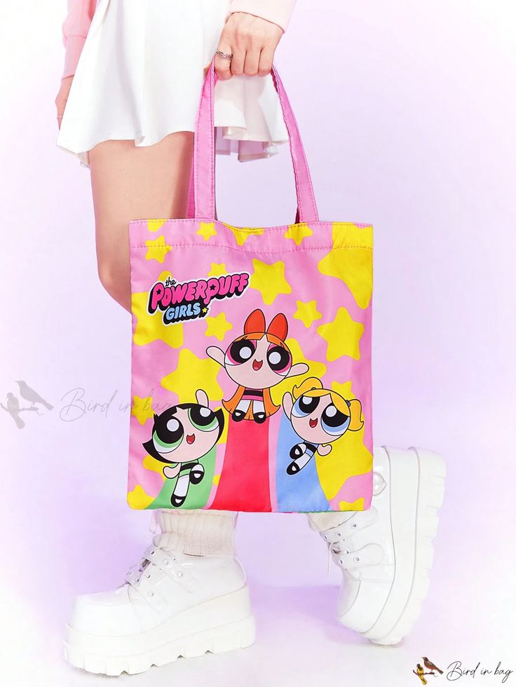 Bird in Bag - The Powerpuff Girls | ROMWE Womens Pink Tote Bag for Back to School, Teacher Appreciation, Monogrammed and Reusable Gift Bag, Ideal for Educators, Mothers, and Bridesmaids Pink School Bag With Cartoon Print, Pink Cartoon Print Bag For Everyday Use, Pink Cartoon Bag For Everyday Use, Multicolor Cartoon Style Bag For Everyday Use, Playful Multicolor Cartoon Print Bag, Pink Bags With Cartoon Print For Daily Use, Cartoon Character Print Bags For Everyday Use, Cartoon Style Multicolor Rectangular Bag, Fun Multicolor Bag With Character Print