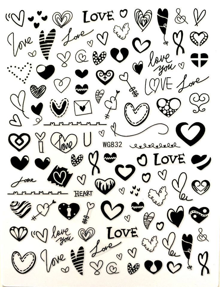 a sheet of paper with lots of hearts and words written on the side of it