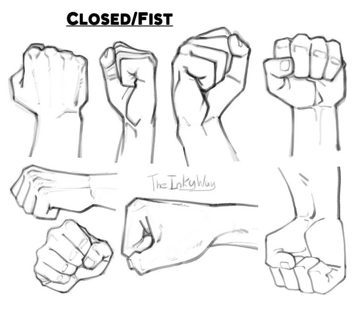 hand gestures drawn in pencil with the words closed fist