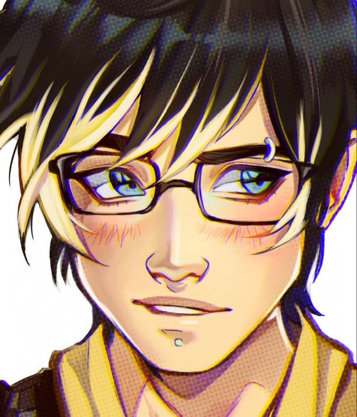 an anime character with glasses and a yellow shirt