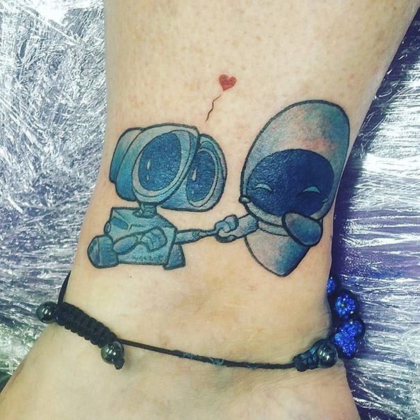 Pixar Tattoo Ideas, Pixar Tattoo, The Claw Toy Story, Dory Tattoo, Eve Tattoo, Walle And Eva, 27 Tattoo, Wall E Movie, Be Brave Tattoo