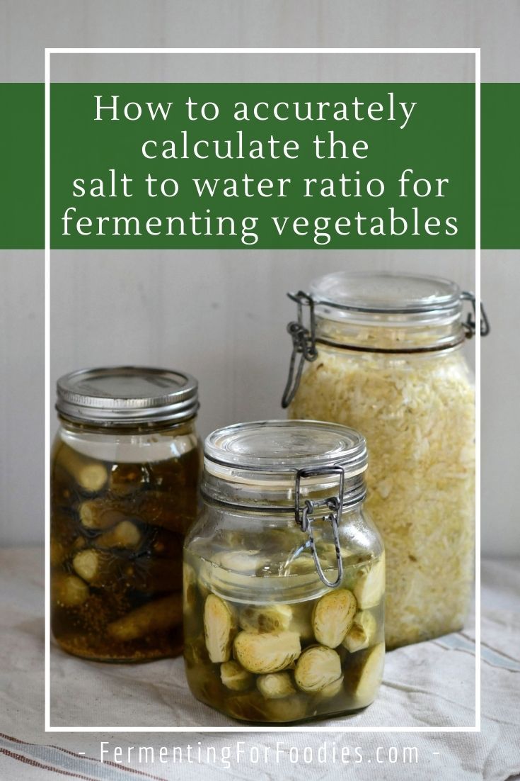 three jars filled with food sitting on top of a table next to each other and the words how to actually calculate the salt to water ratio for fermenting vegetables