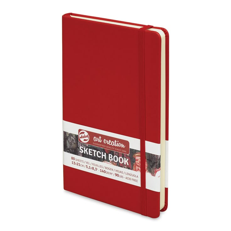 a red notebook with the words sketch book on it