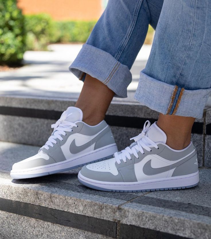 WMNS Air Jordan 1 Low "White / Wolf Grey" Jordan 1 Low Wolf Grey, Air Jordan 1 Low White, Jordan 1 Low White, Nike Shoes Girls, Preppy Shoes, Nike Air Jordan 1 Low, All Nike Shoes, Nike Shoes Jordans, Cute Nike Shoes