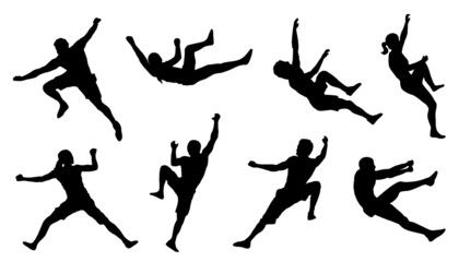 the silhouettes of people jumping and dancing in different poses stock photo - 1387982