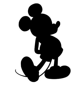 the silhouette of mickey mouse in black and white