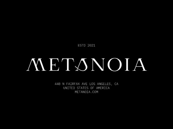 a black background with the words metanoia written in white on top of it