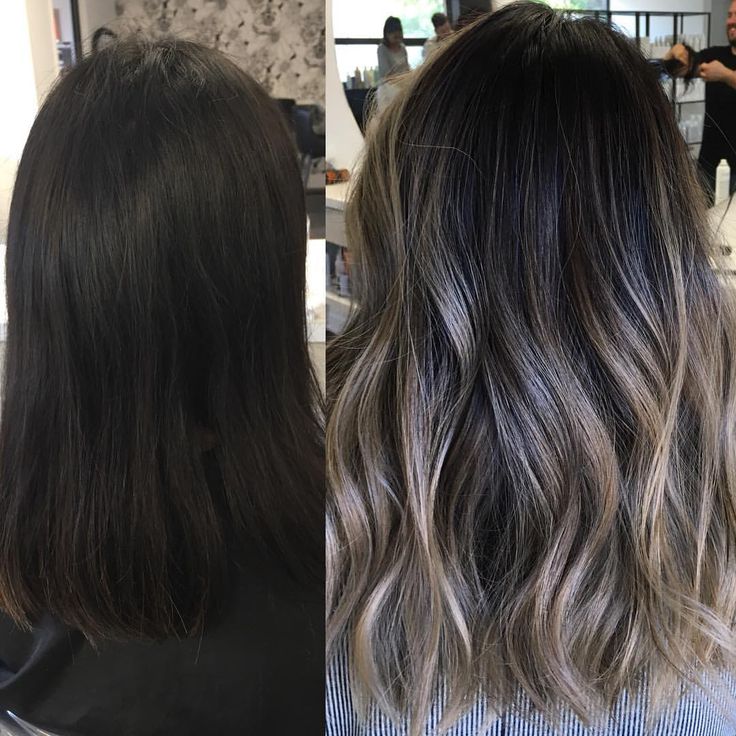 Dark Shoulder Length Hair Balayage, Mushroom Balayage Brunette Short, Root Melt To Cover Gray, Silver Tips Hair, Ash Grey Balayage Asian, Short Hair Balayage Brunette Ash Blonde, Short Dark Hair With Highlights Balayage, Asian Balayage Ashy, Dark Brown To Light Brown Balayage