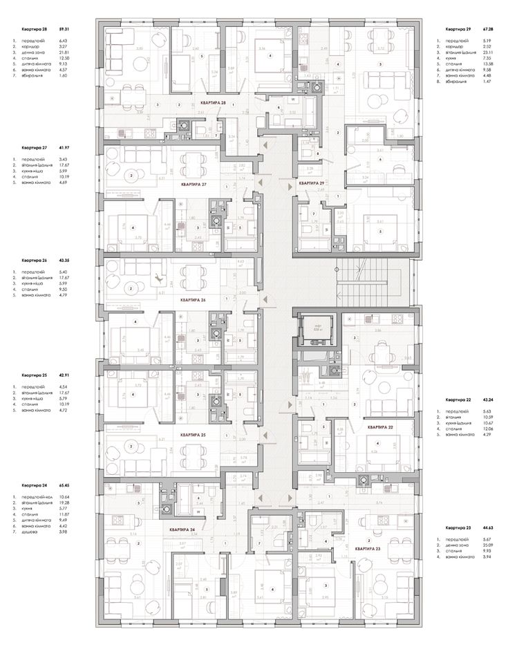 the floor plan for an apartment building with multiple rooms and two bathrooms in each room