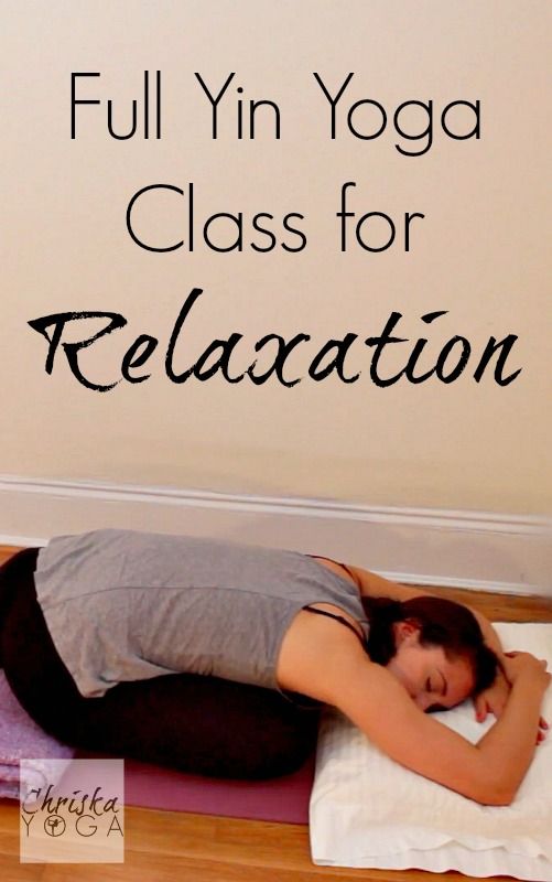 a woman laying on top of a yoga mat with the words full yin yoga class for relaxation