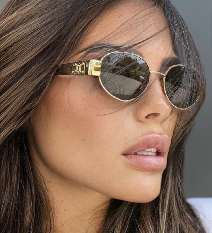 Celine Glasses, Sunglasses Uv Protection, Uv Sunglasses, Stylish Glasses, Trendy Sunglasses, Oval Sunglasses, Gold Sunglasses, Celine Sunglasses, Retro Chic