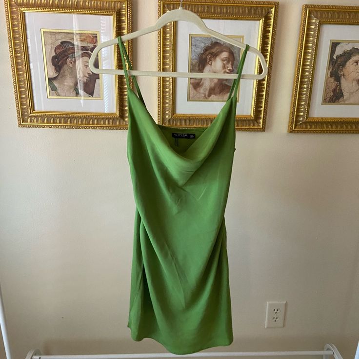 Lovely Green Color Never Worn Green A-line Mini Dress For Date Night, Green Fitted Mini Slip Dress, Green Mini Slip Dress For Summer, Fitted Green Mini Slip Dress, Fitted Green A-line Slip Dress, Green Cocktail Slip Dress For Summer, Green Mini Slip Dress For Brunch, Casual Green Slip Dress For Party, Green Mini Slip Dress For Date Night