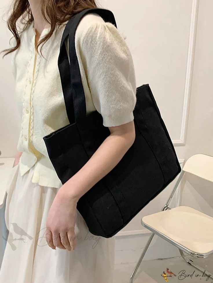 Bird in Bag - Font Store Casual Black Square Canvas Bag, Casual Solid Color Canvas Bag For Shopping, Casual Square Canvas Bag, Casual Square Canvas Bag For Everyday, Classic Black Rectangular Canvas Bag, Spring Black Cotton Shoulder Bag, Trendy Black Canvas Bag For Spring, Preppy Bags, Style Preppy