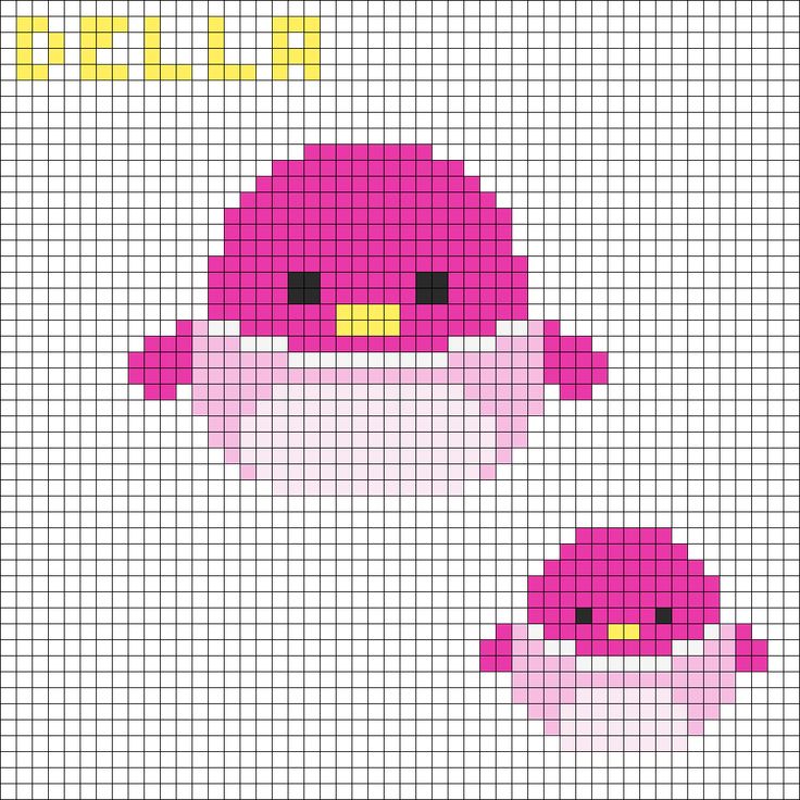 a cross stitch pattern with a pink bird on it's face and the words, pretty