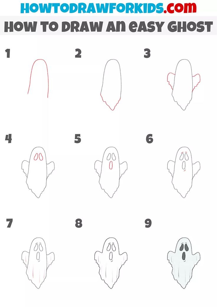 how to draw an easy ghost step by step drawing for kids with pictures and instructions