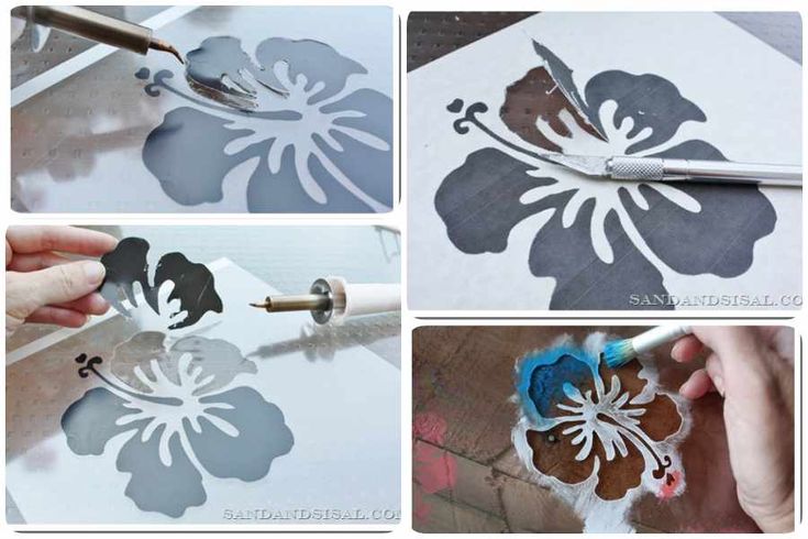 the process of making stencils with flowers