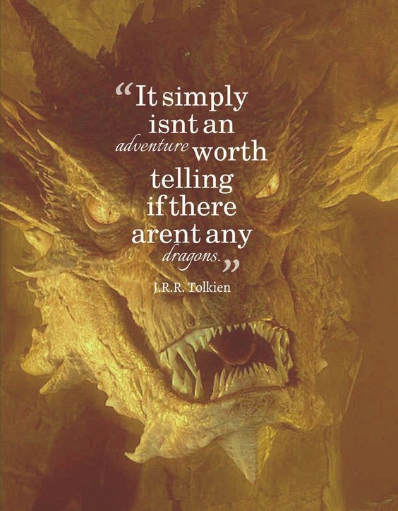 an image of a dragon with a quote from j r r tolkiene on it