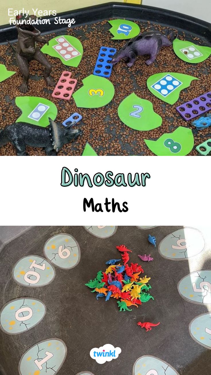 Some great dinosaur maths! Perfect dinosaur activities for preschool or eyfs. Thanks to @newto.eyfs @eyfsbusylearning Dinasour Activities Eyfs, Dinosaur Egg Activities Preschool, Dinosaur Maths Activities Eyfs, Dinosaur Center Activities, Dinosaurs Activities For Preschool, Dino Math Preschool, Outdoor Number Activities Eyfs, Dinasour Prek Activities, Dinosaurs Lesson Plan Preschool