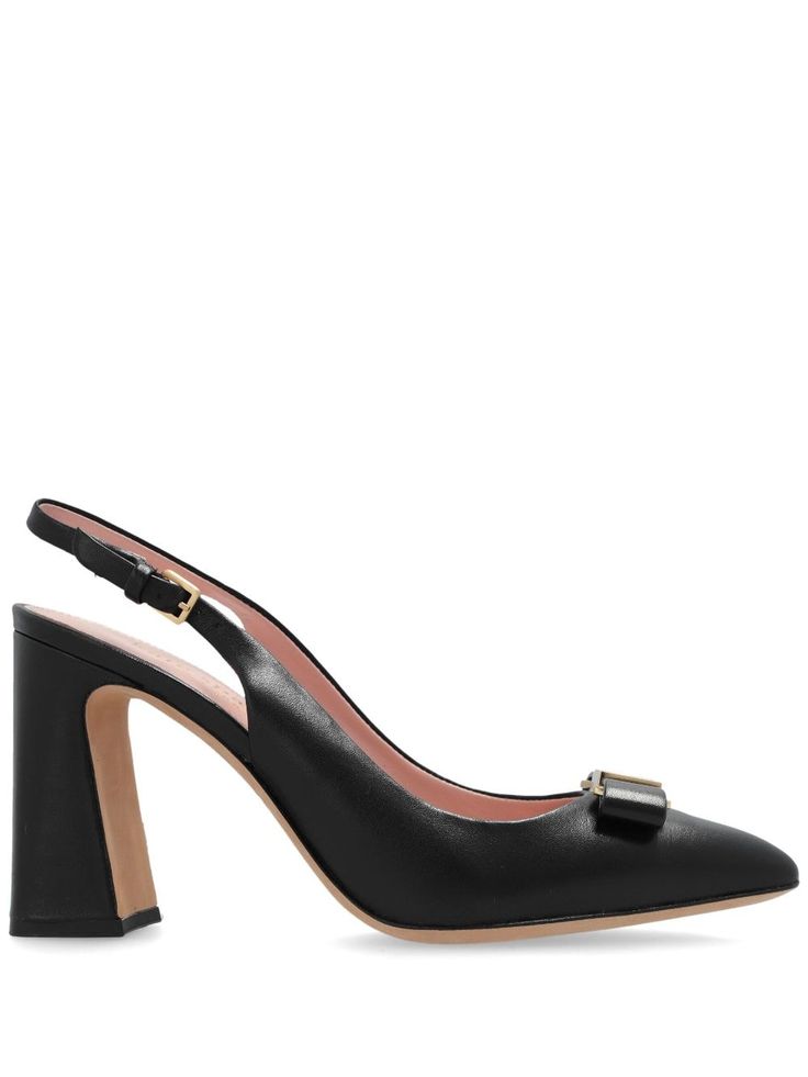 jet black leather smooth grain gold-tone hardware appliqué logo bow detailing pointed toe buckle-fastening slingback strap branded leather insole 100mm block heel rubber sole Luxury Kate Spade Heels For Formal Occasions, Luxury Slingback Pumps With Buckle And Block Heel, Kate Spade Pointed Toe Heels For Work, Chic Kate Spade Slingback Pumps With Pointed Toe, Luxury Slingback Pumps With Buckle Closure And Block Heel, Kate Spade Chic Leather Slingback Pumps, Elegant Kate Spade Slingback Pumps For Evening, Chic Kate Spade Slingback Pumps With Heel Strap, Chic Kate Spade Heels With Heel Strap