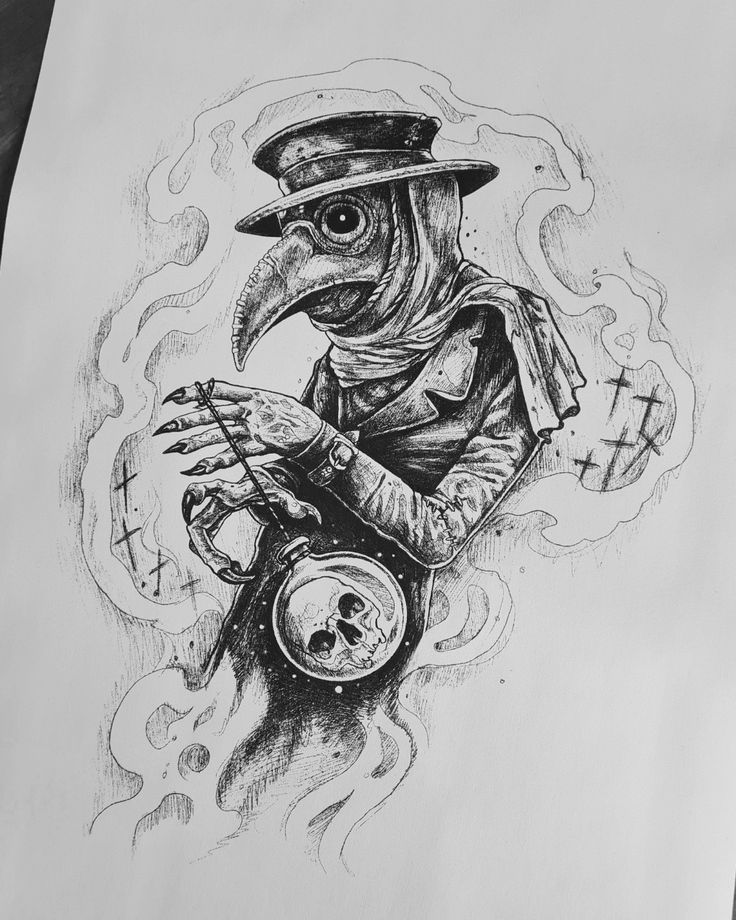 a drawing of a bird with a hat on it's head holding a clock