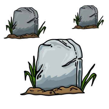 three tombstones with grass growing out of them