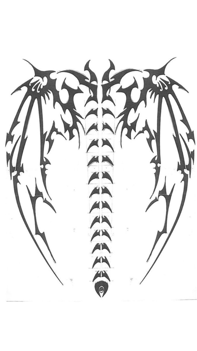 a drawing of a dragon's back and wings