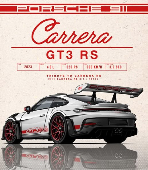 a car with the words carrera gt3rs on it