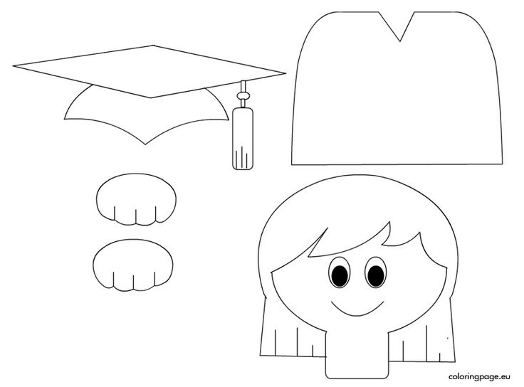 the paper doll is ready to be cut out and put in her graduation cap, gown,