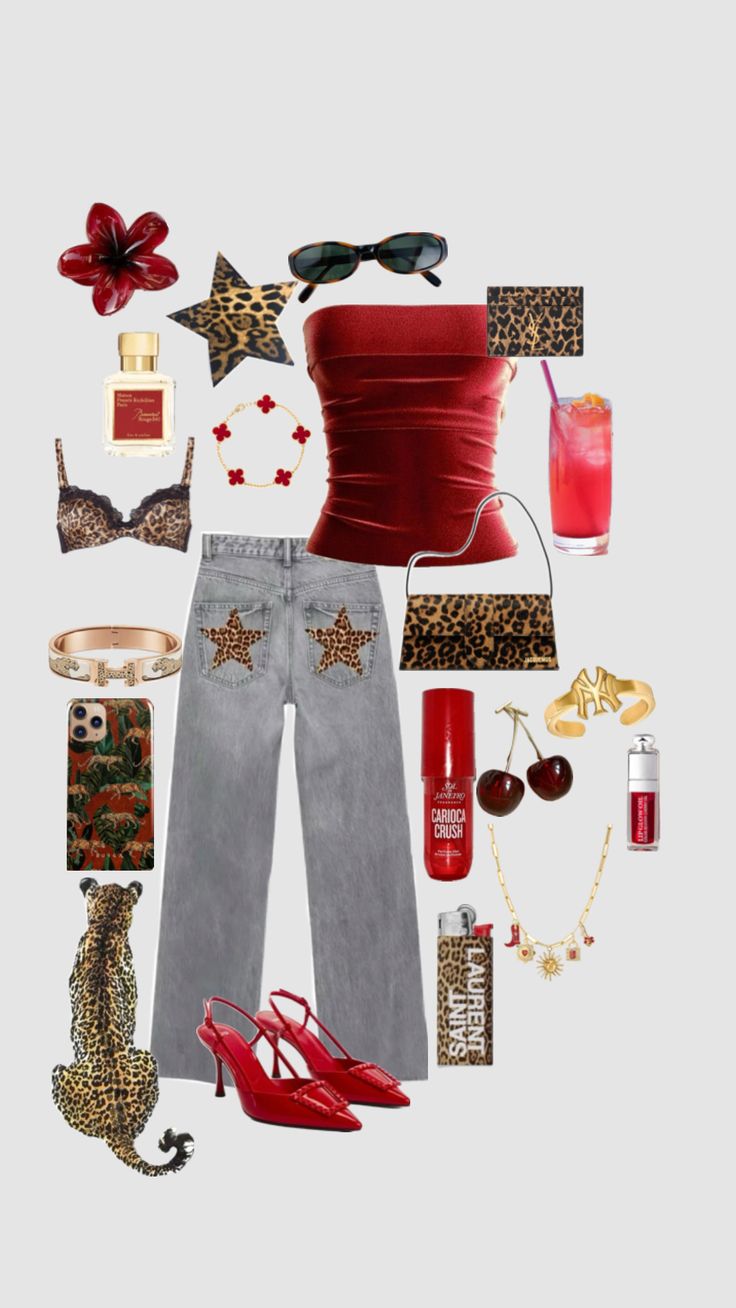 Red and leopard print outfit Red And Leopard Print, Red And Leopard, Leopard Print Outfit, 18th Birthday Outfit, Leopard Print Outfits, Leopard Outfits, Red Outfit, Red Aesthetic, Birthday Outfit