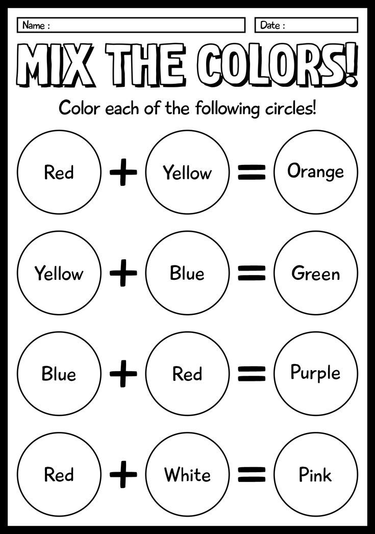 an activity sheet for kids to practice mixing colors with the words mix the colors and color each