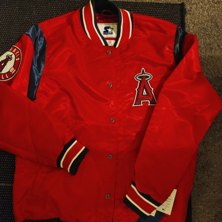 Brand New W Tags Starter Vintage 1990's Anaheim Angels Bomber Jacket Vintage Jacket Men, Eagles Kelly Green, Mens Sports Jacket, Dodgers Jacket, 90s Hoodie, Satin Jackets, Team Apparel, Jacket Brands, Baseball Jacket