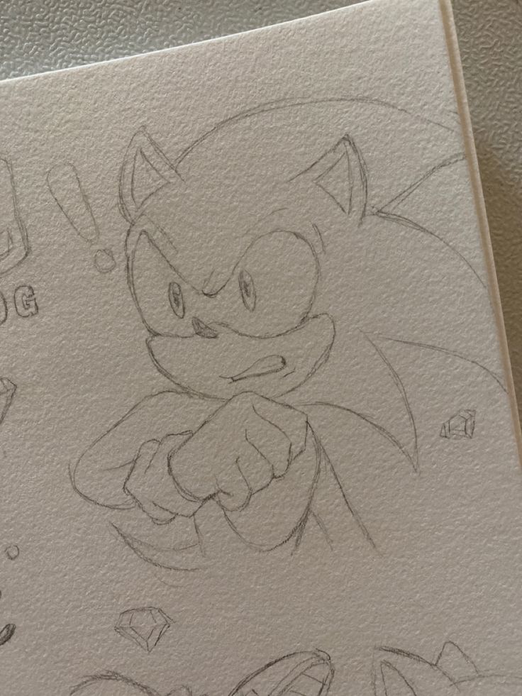 a drawing of sonic the hedgehog on paper