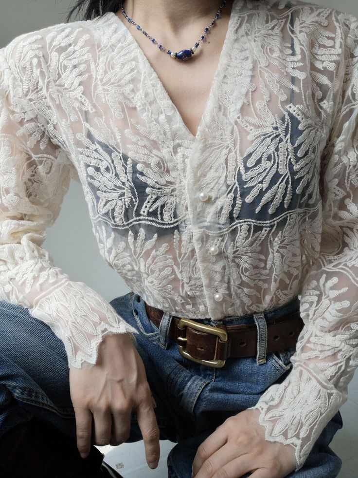 Chic Cream Long Sleeve Lace Top, Cream Feminine Lace Top For Fall, Feminine Cream Lace Top For Fall, Elegant Fall Lace Blouse, Elegant Beige Blouse With Button Closure, Elegant Lace Blouse For Fall, Cream Long Sleeve Lace Top For Fall, Elegant Button-up Tops With Pearl Buttons, Chic Puff Sleeve Lace Top