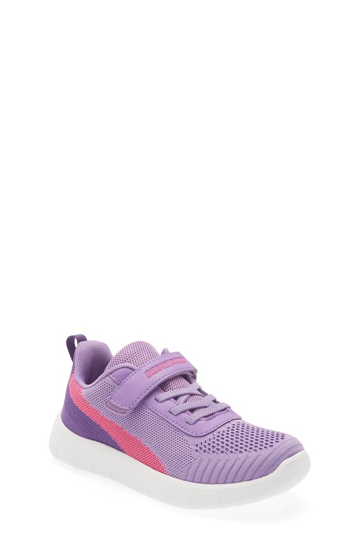 A knit upper offers breathable comfort in this sporty kid's sneaker boasting elastic laces, adjustable hook-and-loop strap and treaded sole. Textile and synthetic upper/textile lining/synthetic sole Imported Pink Athleisure Running Shoes With Elastic Laces, Pink Running Shoes With Elastic Laces For Jogging, Pink Sneakers With Breathable Mesh And Round Toe, Sporty Scratch-resistant Running Shoes For Jogging, Casual Synthetic Sneakers With Hook And Loop Closure, Sporty Scratch-resistant Lace-up Running Shoes, Purple Mesh Running Shoes With Round Toe, Scratch-resistant Lace-up Sneakers For Jogging, Pink Breathable Sneakers For Sportswear