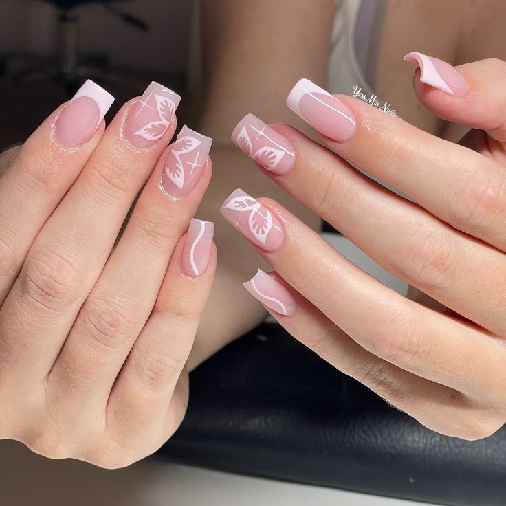 Pink French with butterfly outline 🦋🦋 Acrylic full set with simple art Book Via Link in Bio or DM #butterflynails #acrylicfullset #yessmianails #clearwaternails #oldsmarnails #dunedinnails #safetyharbornails #tampabaynails #clearwatersalon #palmharbornails Pink Ombre Butterfly Nails, White French Butterfly Nails, French Tip And Butterfly Nails, Butterfly Outline Nails, Square Butterfly Nails, French Tips With Butterfly, French Tip Nails With Butterfly, Simple Medium Acrylic Nails, Nail Designs Butterflies