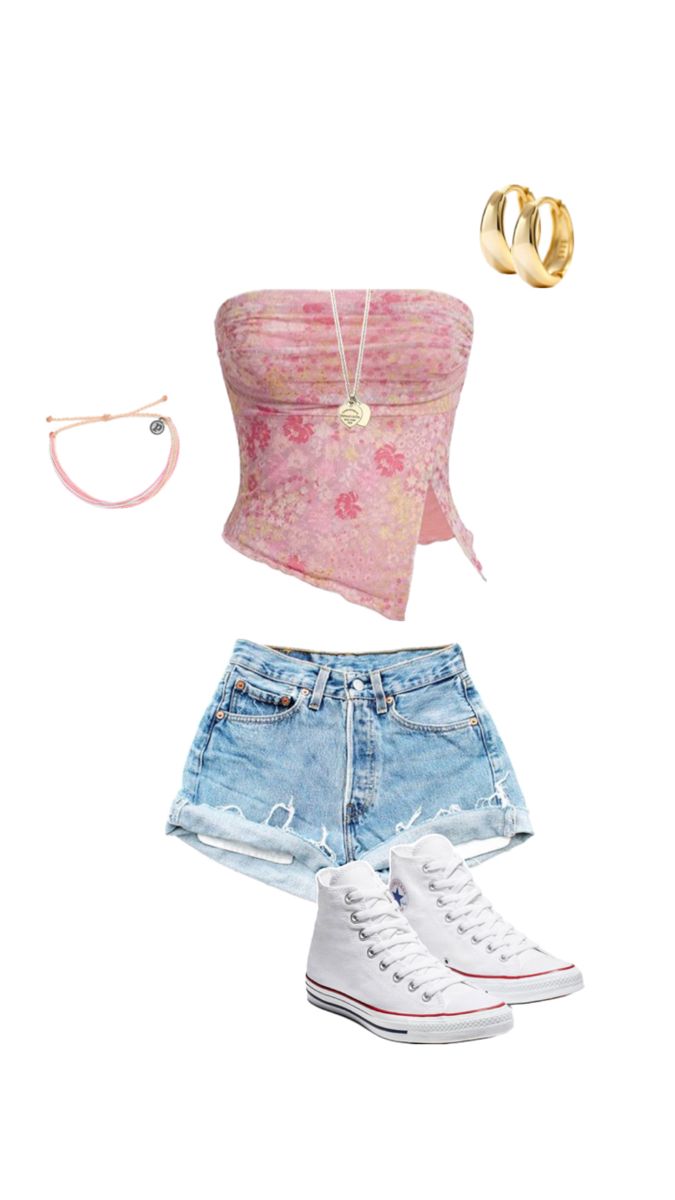 Shorts With Converse, Tube Top And Jeans, Converse Outfit Summer, Tube Top And Shorts, Tube Top Outfits, Converse Outfit, Top Summer Outfits, Outfit For Summer, Outfit Inspo Summer