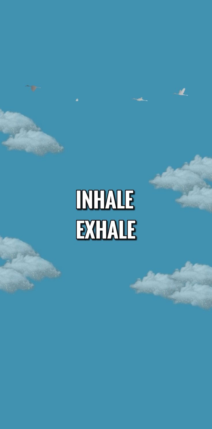 there is an image of inhale and exhale on the sky with white clouds