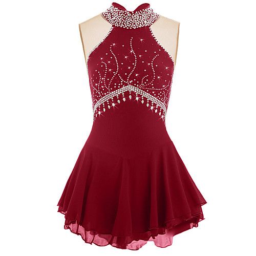 a red dress with sequins on the neck