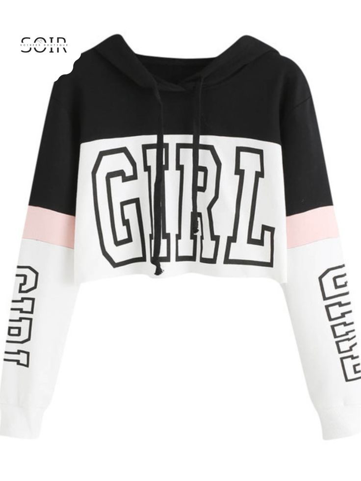 Step into the world of street-style sophistication with our UrbanChic Letterplay Crop Hoodie. This edgy and on-trend sweatshirt is not just a garment; it's a statement piece that effortlessly blends comfort and style. The standout feature of this hoodie is the captivating patchwork letters spelling out "Girl" boldly centered on the chest and running down the sides of the arms. The meticulous craftsmanship of the patchwork adds a touch of DIY charm, creating a unique and personalized feel to your Fall Hoodie Sweatshirt With Logo Print, Hip Hop Hoodie Top For Spring, Trendy Hooded Tops With Graphic Print, Fall Logo Print Hoodie Sweatshirt, Trendy Hooded Top With Graphic Print, Spring Hip Hop Hoodie Top, Trendy Streetwear Sweater, Trendy Winter Streetwear Tops, Spring Hooded Sweater With Graphic Print