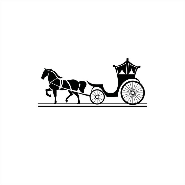 a black and white drawing of a horse drawn carriage