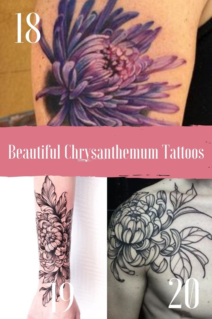 three different tattoos with the words beautiful chrysanthemum tattoos