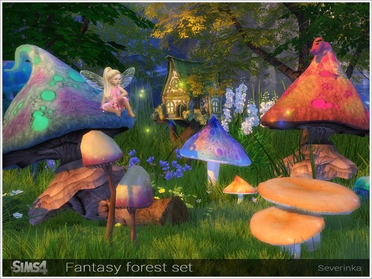 an image of fantasy forest set with mushrooms