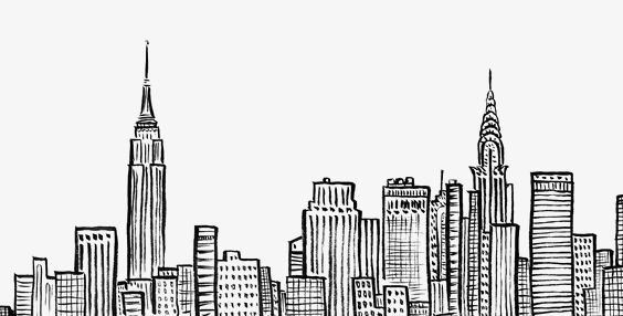 a black and white drawing of the new york city skyline