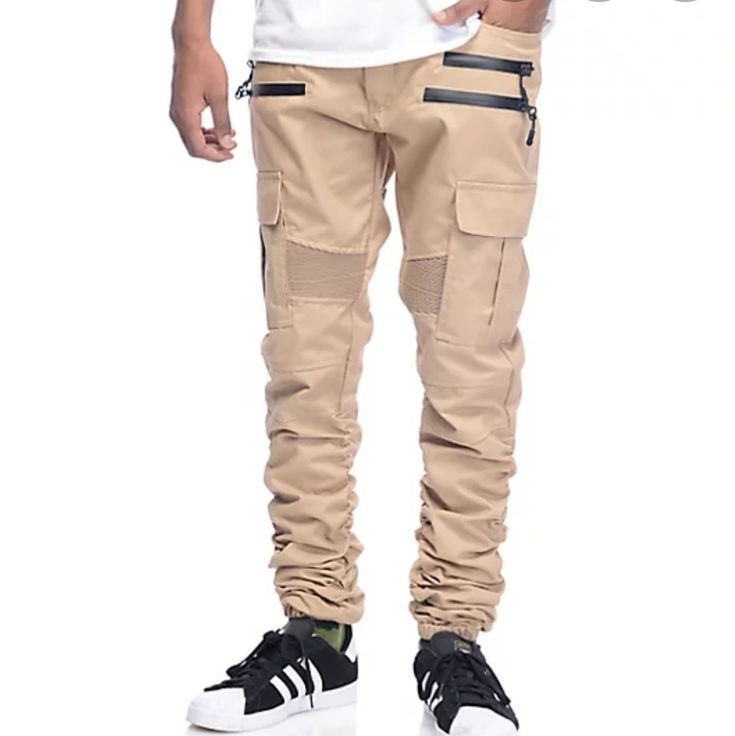 Brand New Streetwear Tapered Leg Pants With Zip Fly, Urban Straight Pants For Spring, Urban Style Straight Pants For Spring, Straight Streetwear Pants With Zip Fly, Stretch Cargo Style Tapered Leg Bottoms, Urban Tapered Leg Pants For Spring, Stretch Tapered Leg Cargo Bottoms, Straight Pants For Streetwear, Spring Cargo Style Pants