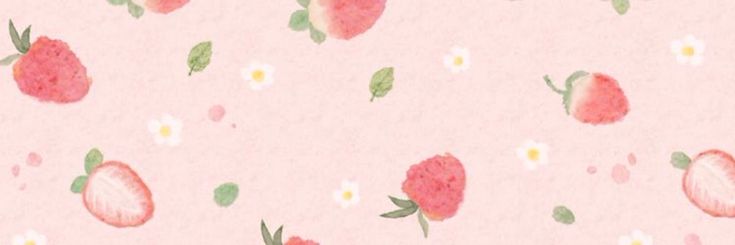 a pink background with strawberries and daisies on the bottom right hand corner is an illustration of strawberrys