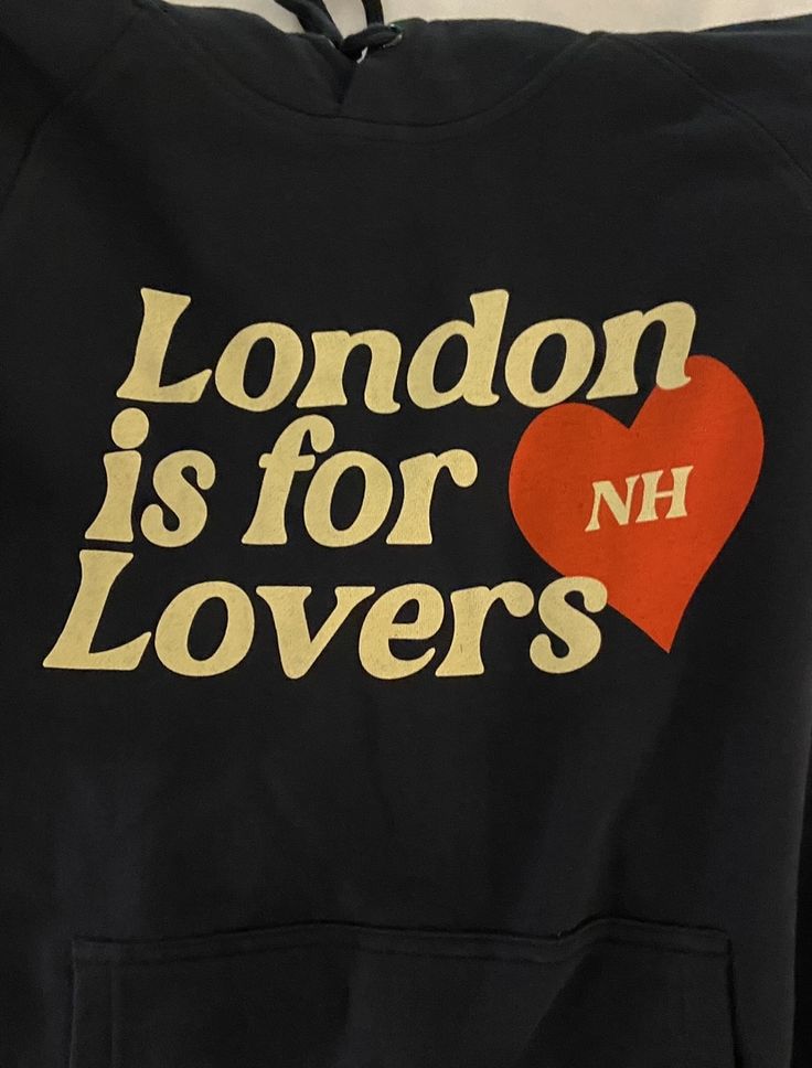 the london is for lovers hoodie has a red heart and yellow letters on it