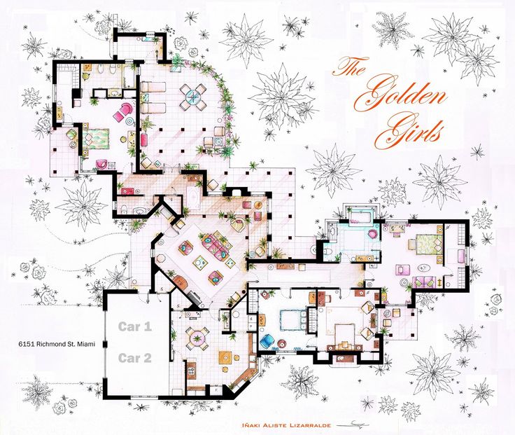 the golden girls house floor plan with snowflakes and stars on white background poster