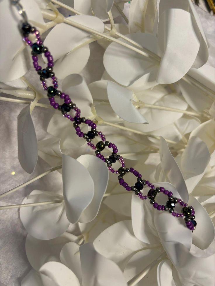 A beautiful 6" purple beaded bracelet with silver and black accent beads. Also includes an extender. Small Beads Bracelet, Pretty In Purple, Small Bead Bracelet, Purple Bracelet, Small Beads, Pretty Purple, Black Accents, Beads Bracelet, Houston Tx